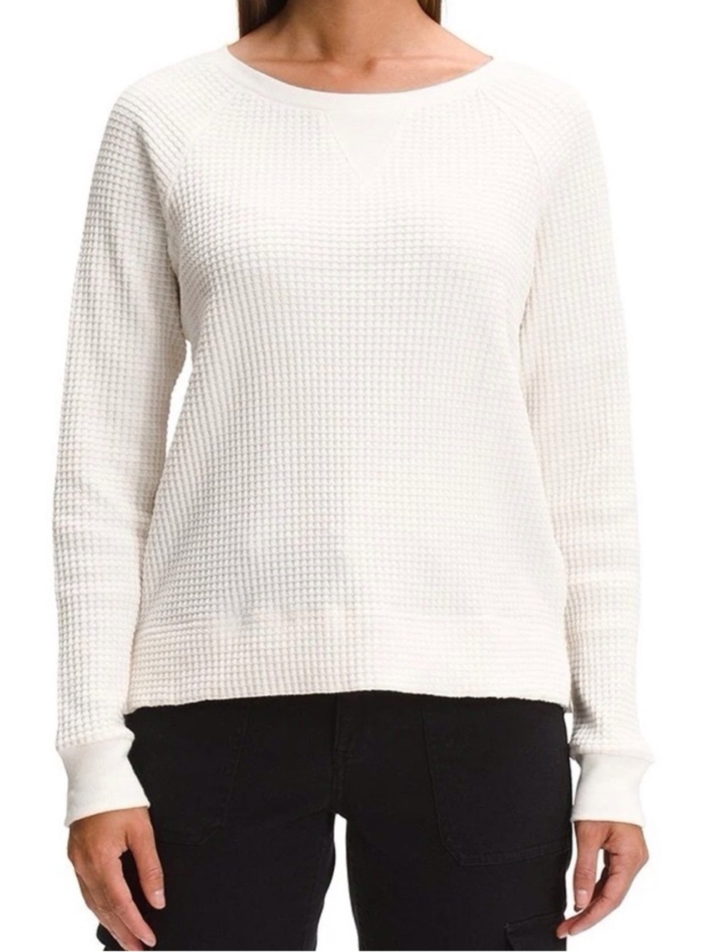The North Face Women's Cream Waffle-Knit Crew Sweater